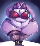  absurd_res anthro belly big_belly big_breasts bra breasts clothing cutoffs denim_shorts elmelie eyes_closed female fish hair hi_res horn huge_hips huge_thighs jacket legwear marine morbidly_obese obese open_mouth overweight overweight_female purple_hair purple_skin shark short shorts simple_background solo stockings teeth thick_thighs trinity-fate62 underwear wide_hips 