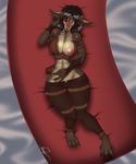  2016 anthro areola bantar bantar2 big_breasts big_butt blush breasts butt canine claws clothing eye_patch eyewear female fur hair hi_res mammal nipples shy simple_background solo thick_thighs toe_claws video_games warcraft were werewolf wolf worgen 