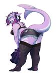  anthro butt clothed clothing deepdarkmagic elmelie female fish looking_at_viewer marine obese overweight shark smile solo standing 
