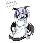  :d apron black_legwear black_sclera blue_skin blush demon_girl demon_wings devil_(monster_girl_encyclopedia) english eyebrows_visible_through_hair flat_chest frilled_apron frills full_body hand_on_lap head_wings heart_apron looking_at_viewer monster_girl_encyclopedia naked_apron nav neck_ribbon open_mouth petite pointy_ears purple_hair red_eyes ribbon seiza short_hair simple_background sitting smile solo thighhighs twintails white_apron white_background wings wrist_cuffs 