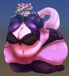  anthro clothed clothing elmelie female fish hair horn kneeling looking_at_viewer marine nude obese open_mouth overweight shark solo thick_thighs winterweather 