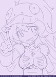  1girl artist_request breasts female garada_k7 hat long_hair looking_at_viewer monochrome robot_girls_z sketch smile solo v 