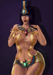  1girl arm artist_name bare_arms bare_legs bare_shoulders blue_eyes breasts censored cleavage dark_hair female game goddess gold hair_ornament large_breasts legs lips lipstick looking_at_viewer luminyu makeup moba navel neith neith_(smite) nipples nude purple_hair red_lipstick smile smite solo standing tagme tattoo 