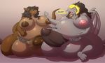  2016 abdominal_bulge anal anal_penetration anthro balls belly big_balls big_belly big_breasts big_penis breasts bulge comic dickgirl dragon duo eastern_dragon erection flaccid growth hi_res horn huge_balls huge_breasts huge_penis humanoid_penis hyper hyper_belly impaledwolf intersex lizard neck_bulge nipples onomatopoeia open_mouth oral_vore penetration penis reptile scalie sex sitting soft_vore sound_effects speech_bubble text thick_thighs vein vore 