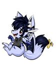  2016 blue_fur canine child cute digital_media_(artwork) dragon earthb-kun feral fox fur furred_dragon hair hybrid looking_at_viewer male mammal open_mouth red_eyes sitting smile solo teeth wings young 