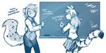  anthro canine chalk chalkboard clothed clothing eraser feline flora_(twokinds) fur hair handprint hybrid kathrin_(twokinds) keidran mammal sketch skirt smile spelling spots stripes tiger tom_fischbach twokinds writing_(disambiguation) 