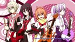  1boy 3girls :d band bimi_(mgk) fujishiro_otone ichinomiya_eruna long_hair looking_at_viewer mikagura_gakuen_kumikyoku mikagura_seisa multicolored_hair multiple_girls musical_instrument round_teeth serious short_hair smile tagme teeth twintails two-tone_hair 