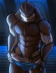  2014 abs alien anthro athletic bgn biceps big_penis briefs clothing digital_media_(artwork) erection front_view hi_res humanoid_penis krogan looking_at_viewer male mass_effect muscular muscular_male partially_retracted_foreskin pecs penis scales smile solo uncut underwear undressing video_games 