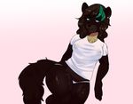  anthro canine clothed clothing female fur hair looking_at_viewer mammal nipple_bulge prinisdead smile solo thick_thighs 