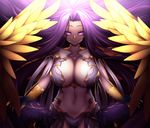  breasts cleavage fate/grand_order fate_(series) fi-san gorgon_(fate) large_breasts long_hair looking_at_viewer navel purple_eyes purple_hair rider scales smile solo very_long_hair wings 