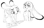  2016 ? all_fours anthro bedroom_eyes biting_lip black_and_white blush clothing disney dotkwa female flat_chested half-closed_eyes judy_hopps lagomorph mammal monochrome naughty_face navel nipples nude police_uniform rabbit seductive simple_background solo uniform white_background zootopia 