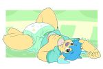  anthro canine cuddlehooves diaper dog hi_res infantilism looking_at_viewer lying male mammal solo upside_down 