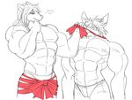  &lt;3 antho bow_tie cabigoola canine clothed clothing duo girly male mammal monochrome muscular nipple_piercing nipples piercing smile 