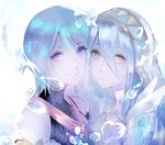  2girls aqua_(fire_emblem_if) aqua_(kingdom_hearts) blue_eyes blue_hair crossover fire_emblem fire_emblem_if jewelry kingdom_hearts kingdom_hearts_birth_by_sleep looking_at_viewer lumicakes multiple_girls namesake necklace smile water yellow_eyes 