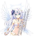  angel_wings aqua_eyes bare_shoulders black_heart breasts cleavage collar elbow_gloves flower four_goddesses_online:_cyber_dimension_neptune gloves hair_flower hair_ornament halo jewelry long_hair looking_at_viewer medium_breasts midriff navel neptune_(series) power_symbol smile solo translation_request transparent_background tsunako white_hair wings 