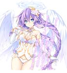  angel_wings bare_shoulders blue_eyes braid breasts cleavage flower four_goddesses_online:_cyber_dimension_neptune hair_flower hair_ornament halo large_breasts long_hair neptune_(series) purple_hair purple_heart solo translation_request transparent_background tsunako twin_braids very_long_hair wings 