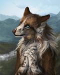  5_fingers anthro black_lips blue_eyes brown_fur brown_nose canine day detailed_background female fox fur mammal nude outside sky solo standing tan_fur white_fur wolnir 