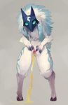  anthro caprine digitigrade female fur hair hooves kindred_(lol) lamb_(lol) league_of_legends liteu long_hair mammal mask nude peeing pussy sheep simple_background spread_pussy spreading standing urine video_games white_fur 