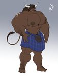  animal_humanoid anthro bovine clothed clothing cow_humanoid hair horn humanoid hyper hyper_muscles kilt male mammal muscular pecs smile solo whatinsomnia 