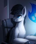  animated black_hair blue_eyes detailed_background equine fan_character feathered_wings feathers fur hair hooves male mammal my_little_pony pegasus rodrigues404 sitting smile solo white_fur wings 