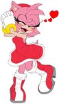  &lt;3 absurd_res amy_rose blush boots clothing dress eyes_closed female footwear gloves hair hedgehog hi_res mammal midnightflaze on_one_leg open_mouth pink_hair simple_background solo sonic_(series) standing white_background 