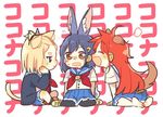  animal_ears bangs_pinned_back black_legwear blonde_hair blue_hair blue_skirt brown_eyes bunny_ears cardigan cat_ears cat_tail chibi closed_eyes dog_ears dog_tail flip_flappers girl_sandwich hand_on_own_face jpeg_artifacts keiya kokomine_cocona long_hair multiple_girls neckerchief open_mouth orange_hair papika_(flip_flappers) pleated_skirt purple_eyes red_hair red_neckwear sandwiched school_uniform serafuku short_hair sitting skirt smile sweat tail text_focus yayaka 