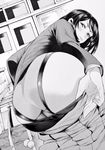  :p ass bag bent_over bookbag commentary greyscale highres long_hair looking_at_viewer looking_back monochrome nakajima_ryou original panties skirt skirt_pull solo thighs tongue tongue_out trefoil underwear 