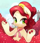  2016 beauty_mark cherry cherry_jubilee_(mlp) cute earth_pony equine eyelashes eyeshadow female feral food friendship_is_magic fruit green_eyes hair hi_res hooves horse looking_at_viewer makeup mammal marenlicious my_little_pony pony red_hair smile solo underhoof 