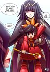  ashley_(warioware) black_hair company_connection crossover fire_emblem fire_emblem:_kakusei hair_ornament jadenkaiba male_my_unit_(fire_emblem:_kakusei) multiple_girls my_unit_(fire_emblem:_kakusei) open_mouth pantyhose ribbon skirt smile tharja twintails warioware 