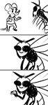  2016 anthro arthropod bee black_and_white clothed clothing comic disney duo fan_character fight gun handgun holding_object holding_weapon humor inkyfrog insect male mammal monochrome mouse pistol ranged_weapon rodent simple_background sweat sweatdrop weapon what white_background zootopia 