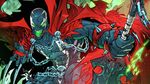  chain claws comic fire glowing glowing_eyes green_eyes green_fire image_comics jonboy official_art skull spawn spawn_(spawn) spikes superhero sword teeth tongue tongue_out weapon 