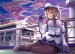  black_gloves blonde_hair breasts capelet celtic_knot gloves graf_zeppelin_(kantai_collection) hair_between_eyes hat iron_cross kantai_collection large_breasts long_hair long_sleeves military military_hat military_uniform pantyhose parted_lips peaked_cap sidelocks solo uniform yumibakama_meme 