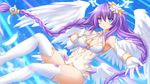  blue_eyes braid breasts cleavage four_goddesses_online:_cyber_dimension_neptune gloves halo highres kazenokaze large_breasts looking_at_viewer neptune_(series) purple_hair purple_heart solo symbol-shaped_pupils twin_braids white_wings wings 