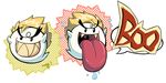  2012 alpha_channel blonde_hair boo_(mario) cel_shading fangs feral hair mario_bros mikeluckas nintendo nude open_mouth open_smile saliva sharp_teeth simple_background smile solo speech_bubble teeth tongue tongue_out toony transparent_background uvula video_games 