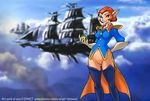  absurd_res aircraft airship anthro beauty_mark boots bottomless breasts brown_hair captain_amelia claws clothed clothing cloud day disney dr_comet eyeshadow feline female footwear gloves green_eyes hair hi_res high_heeled_boots legwear looking_at_viewer makeup mammal outside pussy sky solo thigh_high_boots treasure_planet 
