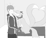  &lt;3 ambiguous_gender bestiality blush canine collar comic cute duo eyes_closed feral fox greyscale human human_on_feral interspecies kissing larger_male lazypft male mammal manga monochrome sitting size_difference standing 