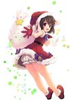  :d alternate_costume animal_ears black_hair bloomers blush bow bowtie bunny bunny_ears clover commentary_request dress eyebrows_visible_through_hair four-leaf_clover from_side full_body fur_trim gloves hair_between_eyes hat inaba_tewi looking_at_viewer looking_to_the_side nnyara open_mouth purple_bow purple_neckwear red_dress red_eyes red_footwear red_gloves sack santa_costume santa_hat shoes short_dress short_hair sleeveless sleeveless_dress smile solo star touhou underwear 