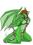  2016 anthro big_tail biped bound brown_hair caltsar collar countershade_face countershade_tail countershade_torso countershading digital_media_(artwork) dragon ear_fins fin flaccid front_view gag gagged green_countershading green_nipples green_scales green_tail green_wings hair hands_behind_back hands_tied humanoid_penis kneeling long_tail looking_at_viewer male membranous_wings midnightdraven mostly_nude muzzle_(object) muzzled navel nipples penis pink_penis purple_eyes rope rope_bondage rope_harness scales scalie signature simple_background snout solo tailband thick_tail white_background wings 