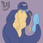  anthro anthrofied barbels belly blue_skin catfish eyes_closed fish flaccid humanoid_penis male marine navel nintendo nude overweight overweight_male penis pok&eacute;mon posexe simple_background slightly_chubby smile solo standing thick_thighs uncut video_games watermark whiscash wide_hips yellow_skin 