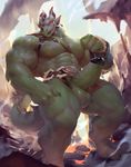  abs anthro biceps big_penis dragon erection horn looking_at_viewer male melee_weapon muscular muscular_male null-ghost pecs penis precum reptile scales scalie sword varanis_blackclaw weapon 