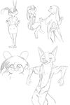 2016 akiric anthro black_and_white butt canine clothed clothing disney duo eyewear female fox glasses judy_hopps lagomorph looking_at_viewer male mammal monochrome nick_wilde open_shirt rabbit simple_background sketch sketch_page smile tail_hat white_background zootopia 
