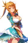  bad_id bad_pixiv_id breasts brown_eyes brown_hair cleavage frown jewelry large_breasts long_hair looking_at_viewer necklace shin_sangoku_musou simple_background solo thighs wang_yuanji white_background yostxxx 