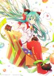  animal animal_ears aqua_eyes aqua_hair bell boots cat cat_ears christmas elbow_gloves floating_hair gift gloves hatsune_miku heart highres jingle_bell lengchan_(fu626878068) long_hair looking_at_viewer merry_christmas red_footwear red_gloves red_legwear sitting skirt smile spoken_heart thigh_boots thighhighs very_long_hair vocaloid white_background zettai_ryouiki 