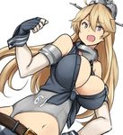  blonde_hair blue_eyes breasts cleavage coco_nesta elbow_gloves fingerless_gloves front-tie_top gloves hair_between_eyes headgear iowa_(kantai_collection) kantai_collection large_breasts long_hair shibafu_(glock23)_(style) solo star star-shaped_pupils symbol-shaped_pupils 