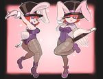  anthro beauty_mark breasts bunny_costume butt cleavage clothed clothing eyelashes eyes_closed female fishnet fur hair hat lagomorph magic_wand makeup mammal n0nrealist rabbit red_hair smile solo tan_fur top_hat 
