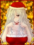  1girl blue_eyes breasts christmas cleavage large_breasts long_hair muvluv schwarzesmarken silver_hair sylwia_krzasinska 