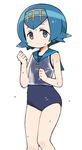  blue_eyes blue_hair blue_sailor_collar hairband moru_(monaka) one-piece_swimsuit pokemon pokemon_(game) pokemon_sm sailor_collar school_swimsuit shirt short_hair simple_background sleeveless solo suiren_(pokemon) swimsuit swimsuit_under_clothes trial_captain wet wet_clothes wet_shirt white_background 