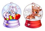  ambiguous_gender anthro canine cervine chibi deer duo fur hair looking_at_viewer male mammal smile snow_globe teil 