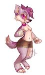  4_fingers anthro breasts canine clothed clothing digitigrade featureless_breasts female hair mammal navel pink_eyes purple_hair simple_background smile solo topless were werewolf white_background wide_hips zenirix 