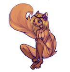  4_toes anthro blonde_hair breasts digitigrade featureless_breasts female fluffy fluffy_tail hair mammal nude purple_eyes rodent simple_background sitting squirrel toes white_background wide_hips zenirix 